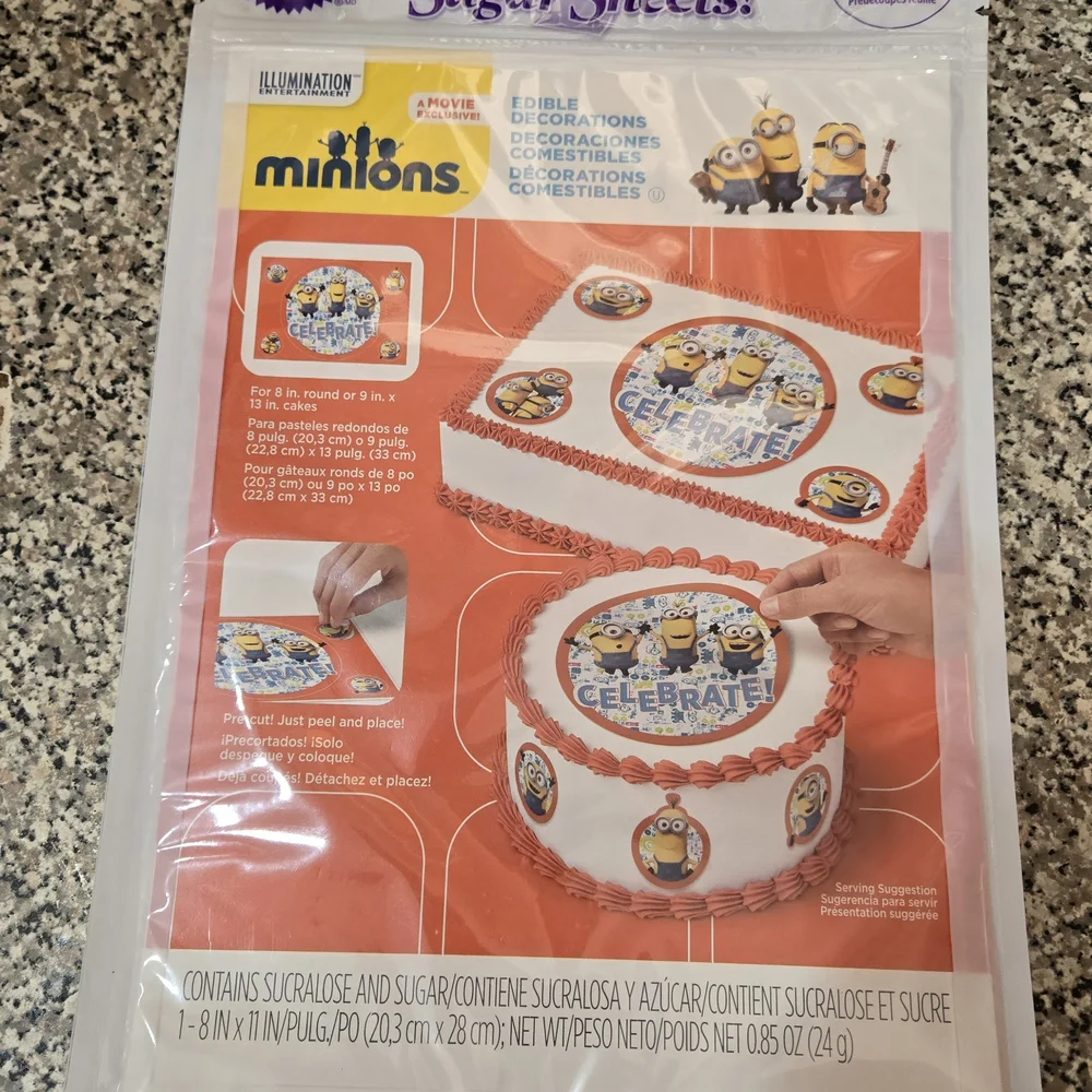 Wilton Peel & Place Sugar Sheet Minions-Party Cake Decor Colorful Birthday